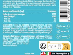 NUTRI & CO Omega 3 Huile de Poissons Sauvages EPAX®, Haute Concentration EPA DHA & Vitamine E - Issu de Pêche Durable & Huile de Poisson Pure, 120 capsules Anti Oxydation, Made in France