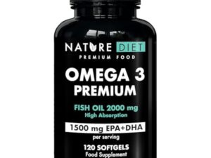 Nature Diet Omega 3 Premium - 2000 mg avec 1500 mg d'EPA et de DHA - 120 capsules molles d'huile de poisson Omega 3 à haute concentration - Approvisionnement de 2 mois