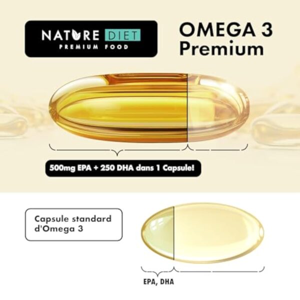 Nature Diet Omega 3 Premium - 2000 mg avec 1500 mg d'EPA et de DHA - 120 capsules molles d'huile de poisson Omega 3 à haute concentration - Approvisionnement de 2 mois – Image 4