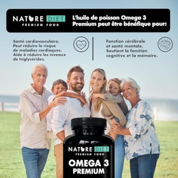 Nature Diet Omega 3 Premium - 2000 mg avec 1500 mg d'EPA et de DHA - 120 capsules molles d'huile de poisson Omega 3 à haute concentration - Approvisionnement de 2 mois – Image 6