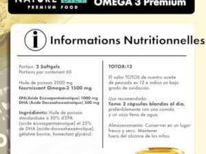 Nature Diet Omega 3 Premium - 2000 mg avec 1500 mg d'EPA et de DHA - 120 capsules molles d'huile de poisson Omega 3 à haute concentration - Approvisionnement de 2 mois