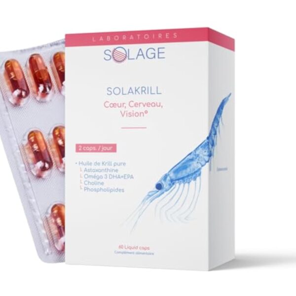 OMEGA-3 100% Huile de KRILL pure - Plus efficace que l’Huile de Poissons - 60 Capsules Licaps Sans Odeur SOLAKRILL- EPA DHA Astaxanthine Choline Vitamine A B – Fabriquée en France -Laboratoires SOLAGE – Image 2