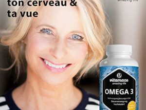 OMEGA 3 DHA EPA - 1000 mg par 1 Gélule, D'huile de Poisson pure avec 400 mg (40%) d'EPA et 300 mg (30%) de DHA pour 3 Mois, FOS Certifie, Biodisponibilite Élevée, sans Additifs