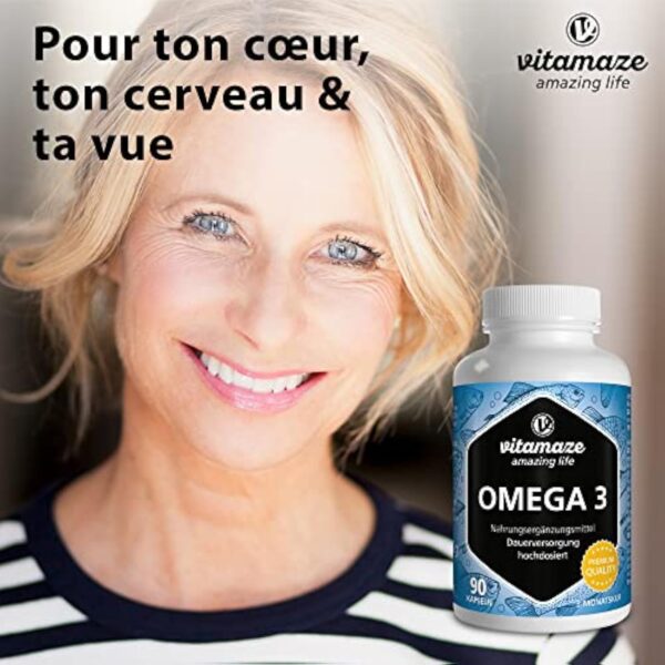 OMEGA 3 DHA EPA - 1000 mg par 1 Gélule, D'huile de Poisson pure avec 400 mg (40%) d'EPA et 300 mg (30%) de DHA pour 3 Mois, FOS Certifie, Biodisponibilite Élevée, sans Additifs – Image 5