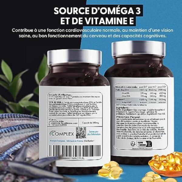 OMEGA 3 | Huile de poisson bleu sauvage, Haute concentration 2000mg, Riche en EPA & DHA | Système immunitaire, vision, mémoire, santé cardiovasculaire | Pêche durable | 90 Capsules | Made in France – Image 3
