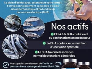 OMEGA 3 | Huile de poisson bleu sauvage, Haute concentration 2000mg, Riche en EPA & DHA | Système immunitaire, vision, mémoire, santé cardiovasculaire | Pêche durable | 90 Capsules | Made in France