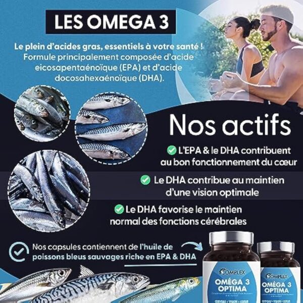 OMEGA 3 | Huile de poisson bleu sauvage, Haute concentration 2000mg, Riche en EPA & DHA | Système immunitaire, vision, mémoire, santé cardiovasculaire | Pêche durable | 90 Capsules | Made in France – Image 4