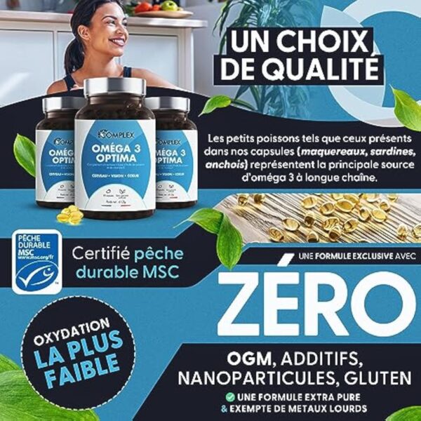 OMEGA 3 | Huile de poisson bleu sauvage, Haute concentration 2000mg, Riche en EPA & DHA | Système immunitaire, vision, mémoire, santé cardiovasculaire | Pêche durable | 90 Capsules | Made in France – Image 6