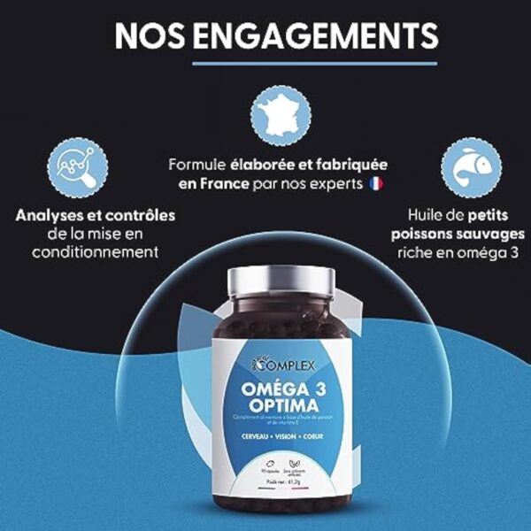 OMEGA 3 | Huile de poisson bleu sauvage, Haute concentration 2000mg, Riche en EPA & DHA | Système immunitaire, vision, mémoire, santé cardiovasculaire | Pêche durable | 90 Capsules | Made in France – Image 7