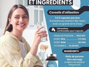 OMEGA 3 | Huile de poisson bleu sauvage, Haute concentration 2000mg, Riche en EPA & DHA | Système immunitaire, vision, mémoire, santé cardiovasculaire | Pêche durable | 90 Capsules | Made in France