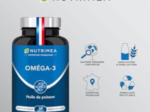 OMEGA 3 - Huile de Poissons Sauvages - Haute Concentration - 500 mg dont 175 mg d'EPA & 125 mg de DHA - Soutient la Vision et la Cognition - 30 Capsules - Nutrimea - Fabrication Française