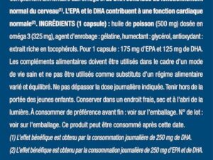 OMEGA 3 - Huile de Poissons Sauvages - Haute Concentration - 500 mg dont 175 mg d'EPA & 125 mg de DHA - Soutient la Vision et la Cognition - 30 Capsules - Nutrimea - Fabrication Française