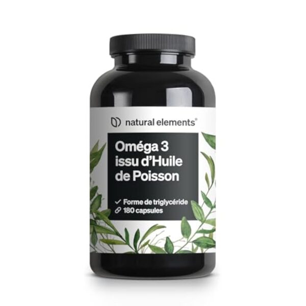 Omega 3-180 Capsules - 2000mg d'Huile de Poisson par dose journalière - Forme Triglycéride avec EPA et DHA - Testé en laboratoire, soigneusement purifié à partir d'Anchois Péruviens