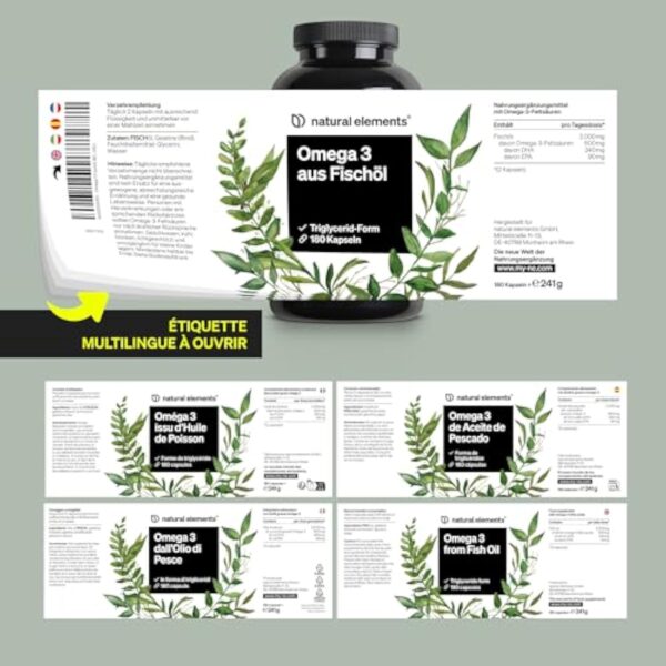 Omega 3-180 Capsules - 2000mg d'Huile de Poisson par dose journalière - Forme Triglycéride avec EPA et DHA - Testé en laboratoire, soigneusement purifié à partir d'Anchois Péruviens – Image 7