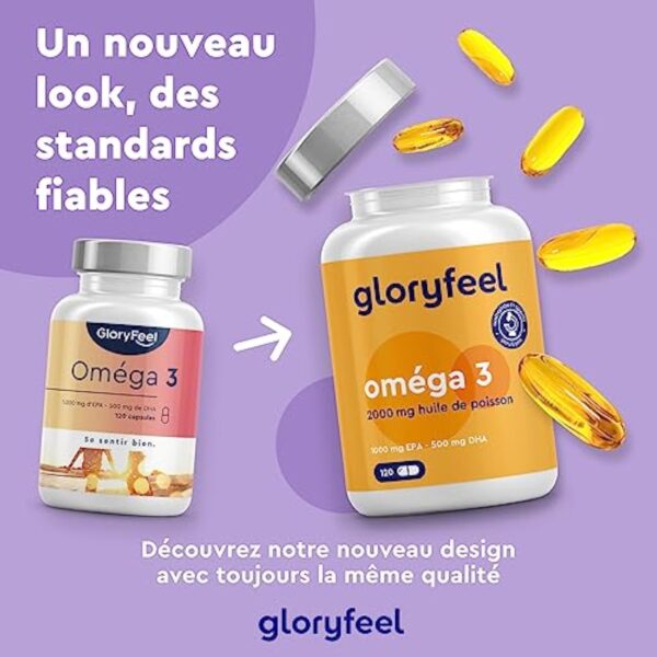 Omega 3 2000 mg Huile de Poissons Sauvages, Oméga 3 sous Forme Triglycérides Réestérifiées rTG, 1000mg EPA + 500mg DHA, Gélules Fortement Dosées, Source d'Acides Gras Essentiels, Sans Odeur – Image 3