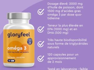 Omega 3 2000 mg Huile de Poissons Sauvages, Oméga 3 sous Forme Triglycérides Réestérifiées rTG, 1000mg EPA + 500mg DHA, Gélules Fortement Dosées, Source d'Acides Gras Essentiels, Sans Odeur