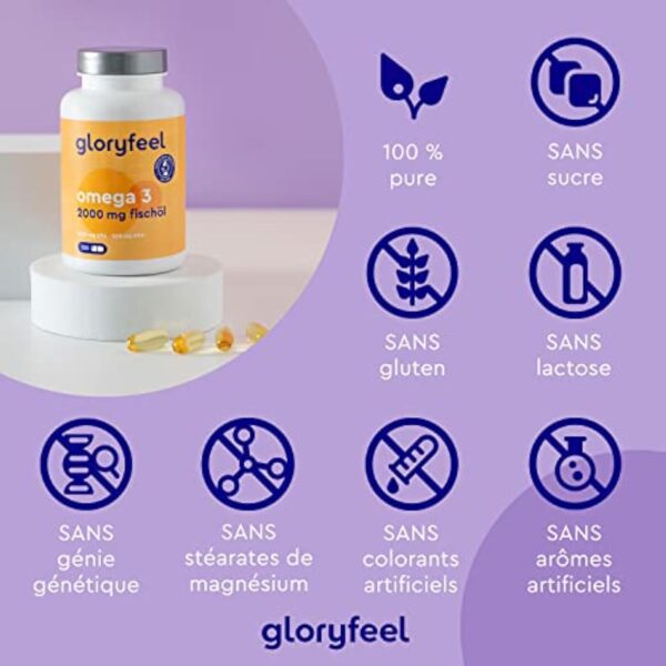 Omega 3 2000 mg Huile de Poissons Sauvages, Oméga 3 sous Forme Triglycérides Réestérifiées rTG, 1000mg EPA + 500mg DHA, Gélules Fortement Dosées, Source d'Acides Gras Essentiels, Sans Odeur – Image 5