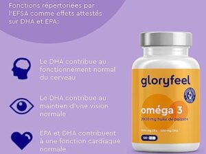 Omega 3 2000 mg Huile de Poissons Sauvages, Oméga 3 sous Forme Triglycérides Réestérifiées rTG, 1000mg EPA + 500mg DHA, Gélules Fortement Dosées, Source d'Acides Gras Essentiels, Sans Odeur