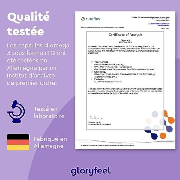 Omega 3 2000 mg Huile de Poissons Sauvages, Oméga 3 sous Forme Triglycérides Réestérifiées rTG, 1000mg EPA + 500mg DHA, Gélules Fortement Dosées, Source d'Acides Gras Essentiels, Sans Odeur – Image 7