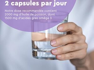 Omega 3 2000 mg Huile de Poissons Sauvages, Oméga 3 sous Forme Triglycérides Réestérifiées rTG, 1000mg EPA + 500mg DHA, Gélules Fortement Dosées, Source d'Acides Gras Essentiels, Sans Odeur