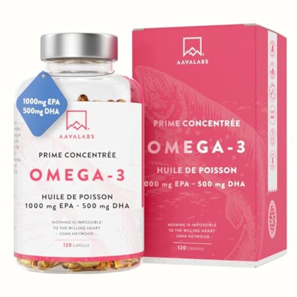 Omega 3 DHA EPA Huile de Poisson Sauvage 2000mg: 1000mg EPA + 500mg DHA par dose (2 gélules) - Complement Alimentaire Omega3 Fish Oil Concentration Pure et Forte en Oméga 3 et Vitamine E - 120 Gélules – Image 2