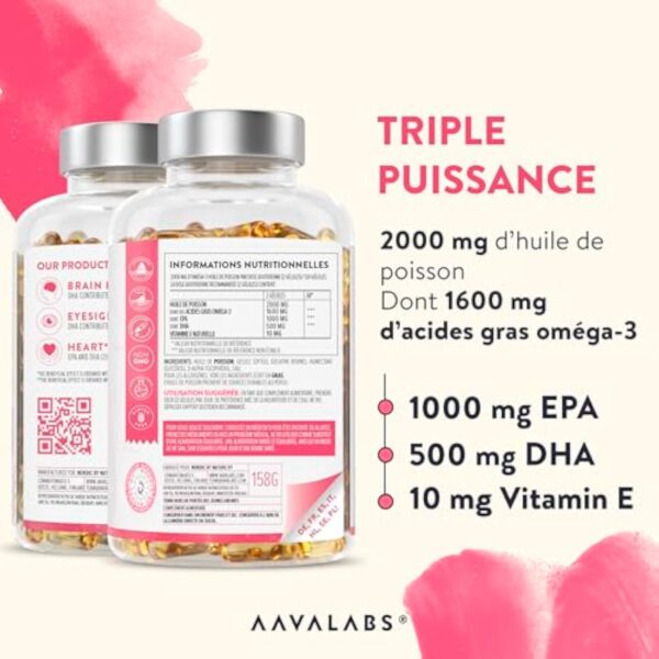 Omega 3 DHA EPA Huile de Poisson Sauvage 2000mg: 1000mg EPA + 500mg DHA par dose (2 gélules) - Complement Alimentaire Omega3 Fish Oil Concentration Pure et Forte en Oméga 3 et Vitamine E - 120 Gélules – Image 5