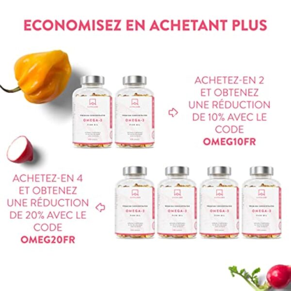 Omega 3 DHA EPA Huile de Poisson Sauvage 2000mg: 1000mg EPA + 500mg DHA par dose (2 gélules) - Complement Alimentaire Omega3 Fish Oil Concentration Pure et Forte en Oméga 3 et Vitamine E - 120 Gélules – Image 7