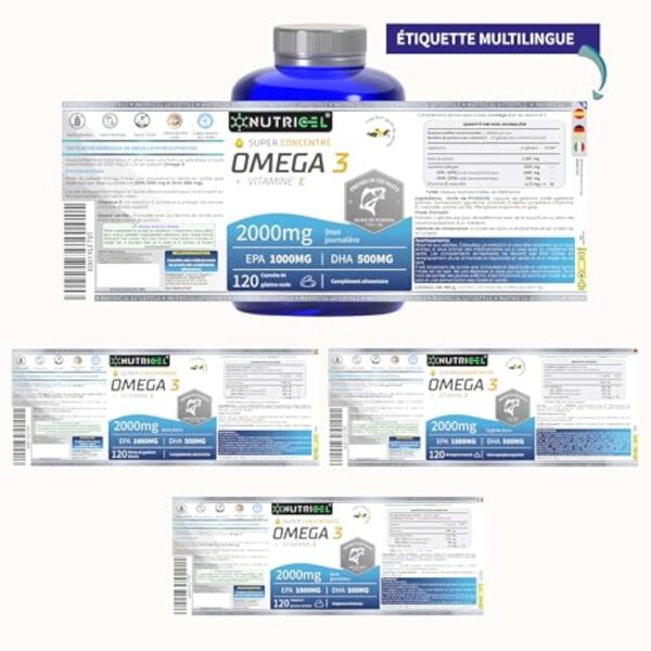Omega 3 DHA EPA 2000mg (2 Capsules) - EPA 1000mg & DHA 500mg - Avec Vitamine E et Saveur Vanille - 120 Capsules (4 Mois) - Fabriqué en France - Santé Cœur, Cerveau, Vision - Huile de Poisson Sauvage – Image 8