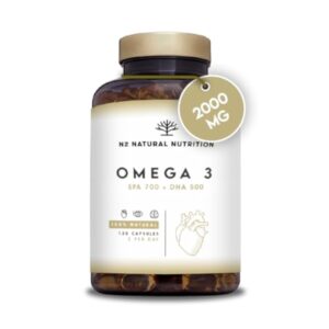Omega 3 Fish Oil 2000 mg, 700 mg EPA et 500 mg DHA. Huile de Poisson et Vitamine E. Aide à Améliorer et Protection la Vision, Cerveau et Coeur. Régule le cholestérol.120 Gélules N2 Natural Nutrition
