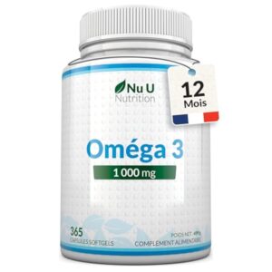 Omega 3 Fish Oil 1000 mg - Huile de Poisson - 365 Gélules - Cure d'1 An - Riche en EPA 540mg et DHA 360mg - Compléments alimentaires de Nu U Nutrition