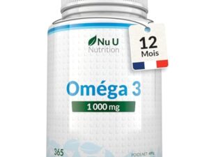 Omega 3 Fish Oil 1000 mg - Huile de Poisson - 365 Gélules - Cure d'1 An - Riche en EPA 540mg et DHA 360mg - Compléments alimentaires de Nu U Nutrition