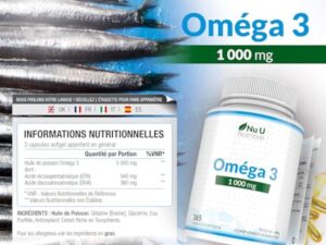 Omega 3 Fish Oil 1000 mg - Huile de Poisson - 365 Gélules - Cure d'1 An - Riche en EPA 540mg et DHA 360mg - Compléments alimentaires de Nu U Nutrition