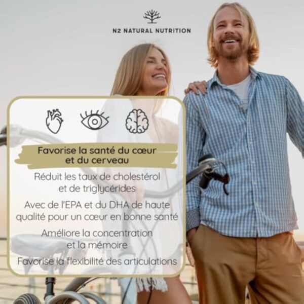 Omega 3 Fish Oil 2000 mg, 700 mg EPA et 500 mg DHA. Huile de Poisson et Vitamine E. Aide à Améliorer et Protection la Vision, Cerveau et Coeur. Régule le cholestérol.120 Gélules N2 Natural Nutrition – Image 3
