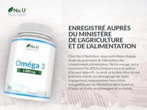 Omega 3 Fish Oil 1000 mg - Huile de Poisson - 365 Gélules - Cure d'1 An - Riche en EPA 540mg et DHA 360mg - Compléments alimentaires de Nu U Nutrition