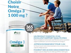 Omega 3 Fish Oil 1000 mg - Huile de Poisson - 365 Gélules - Cure d'1 An - Riche en EPA 540mg et DHA 360mg - Compléments alimentaires de Nu U Nutrition
