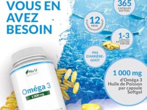 Omega 3 Fish Oil 1000 mg - Huile de Poisson - 365 Gélules - Cure d'1 An - Riche en EPA 540mg et DHA 360mg - Compléments alimentaires de Nu U Nutrition