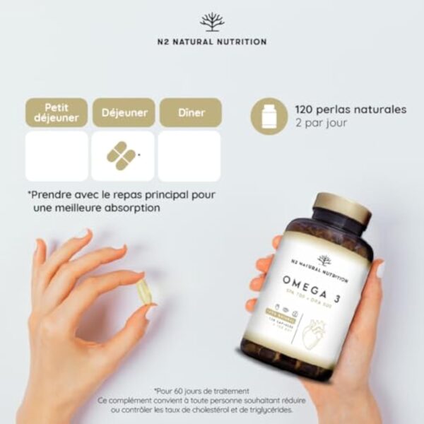 Omega 3 Fish Oil 2000 mg, 700 mg EPA et 500 mg DHA. Huile de Poisson et Vitamine E. Aide à Améliorer et Protection la Vision, Cerveau et Coeur. Régule le cholestérol.120 Gélules N2 Natural Nutrition – Image 6
