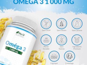 Omega 3 Fish Oil 1000 mg - Huile de Poisson - 365 Gélules - Cure d'1 An - Riche en EPA 540mg et DHA 360mg - Compléments alimentaires de Nu U Nutrition