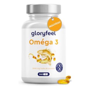 Omega 3 Gélules Hautement Dosés - 3000mg d'huile de poisson (forme triglycéride) - 240 gélules & vitamine E (antioxydant) pour un apport idéal en EPA & DHA - Huile de poisson pure oméga 3