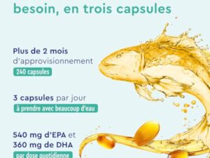Omega 3 Gélules Hautement Dosés - 3000mg d'huile de poisson (forme triglycéride) - 240 gélules & vitamine E (antioxydant) pour un apport idéal en EPA & DHA - Huile de poisson pure oméga 3