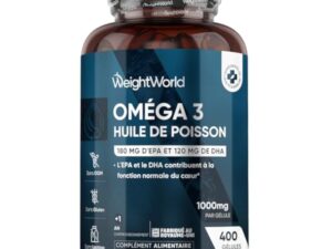 Oméga 3 Huile de Poisson 400 Gélules pour +1 An d'Apport, Fish Oil Omega 3 EPA DHA sans Odeur, Selon l'EFSA, l'EPA et le DHA Contribuent au Fonctionnement Normal du Cœur, Enrichi en Vitamine E
