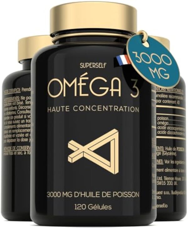 Oméga 3 Huile de Poissons Sauvages - 3000mg Triple Concentration - EPA 990mg & DHA 660mg - 120 Gélules Omega3 - Soutien Cardiaque, Vision, Cérébrale