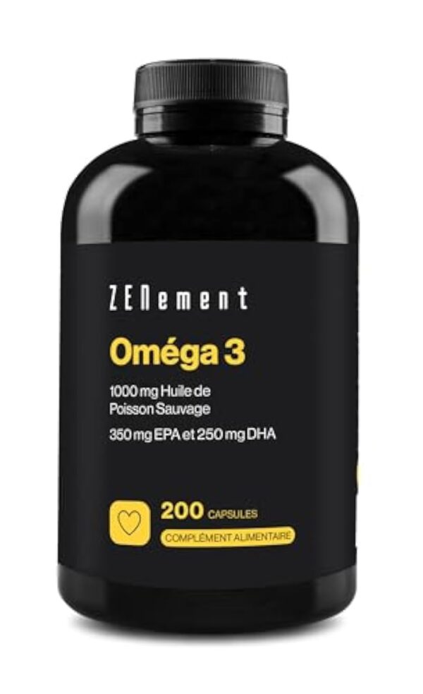 Oméga 3 Huile de Poissons Sauvages 2000mg - Haute Concentration en EPA (700mg) & DHA (500mg) Soutien Fonction Cardiaque et une Vision Normale - Forte Concentration en Acides Gras Essentiels