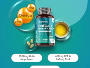 Oméga 3 Huile de Poisson Gélules 2000mg, 240 Gélules pour 4 Mois - avec EPA 660mg & DHA 440mg, Fish Oil Omega 3 sans Odeur, Selon l'EFSA, l'EPA et le DHA Contribuent au Fonctionnement Normal du Cœur