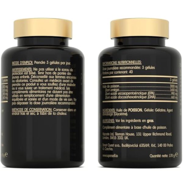 Oméga 3 Huile de Poissons Sauvages - 3000mg Triple Concentration - EPA 990mg & DHA 660mg - 120 Gélules Omega3 - Soutien Cardiaque, Vision, Cérébrale – Image 4