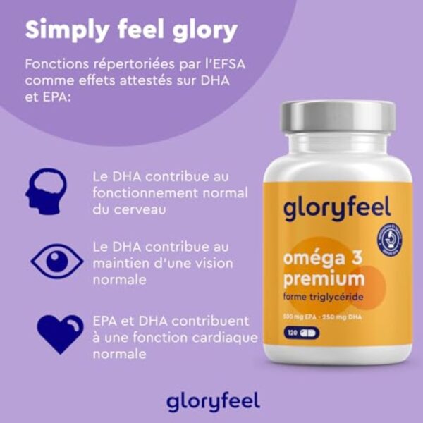 Oméga 3 Huile de Poissons Sauvages, 500mg EPA et 250mg DHA, Acides Gras Essentiels Omega 3, Soutient Cardiaque, Cérébrale et Vision, 120 Capsules pour 4 Mois, Pêche Durable, Sans Odeur – Image 5