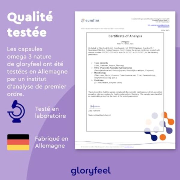 Oméga 3 Huile de Poissons Sauvages, 500mg EPA et 250mg DHA, Acides Gras Essentiels Omega 3, Soutient Cardiaque, Cérébrale et Vision, 120 Capsules pour 4 Mois, Pêche Durable, Sans Odeur – Image 6