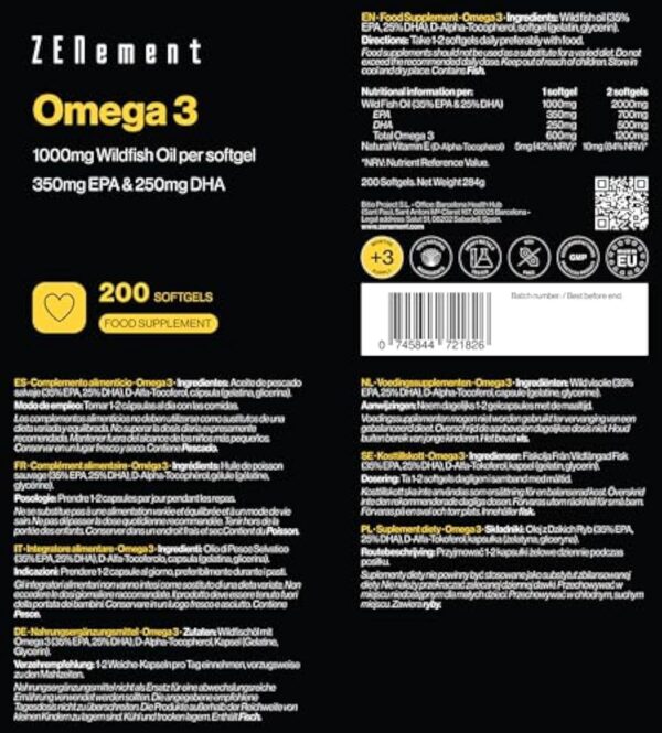 Oméga 3 Huile de Poissons Sauvages 2000mg - Haute Concentration en EPA (700mg) & DHA (500mg) Soutien Fonction Cardiaque et une Vision Normale - Forte Concentration en Acides Gras Essentiels – Image 6