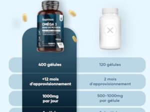Oméga 3 Huile de Poisson 400 Gélules pour +1 An d'Apport, Fish Oil Omega 3 EPA DHA sans Odeur, Selon l'EFSA, l'EPA et le DHA Contribuent au Fonctionnement Normal du Cœur, Enrichi en Vitamine E