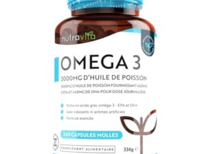 Omega 3 Huile de Poissons Sauvages 2000mg - 240 Gélules (120 Jours) - Haute Concentration en EPA (660mg) & DHA (440mg) Soutien Fonction Cardiaque et une Vision Normale - Fabriqué par Nutravita